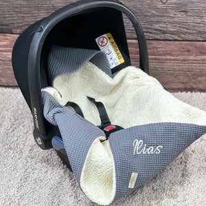 Personaliseerbaar baby draagzak 3-punts gordelsysteem van wafelpiqué en teddybont van 100% katoen/cadeau/geboorte/doop/handgemaakt