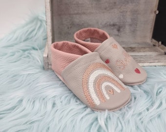 Muñecas de cuero, zapatos para gatear, zapatos para gatear, zapatos de cuero, zapatos para caminar, personalizados con nombre "motivo+elección de colores" regalo nacimiento/bautismo