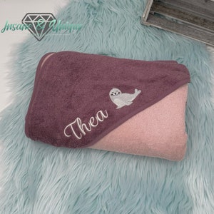 Hooded towel 140 x 140 cm bath towel XXL towel baby personalized with name embroidered / many colors : gift for birth / baptism image 1