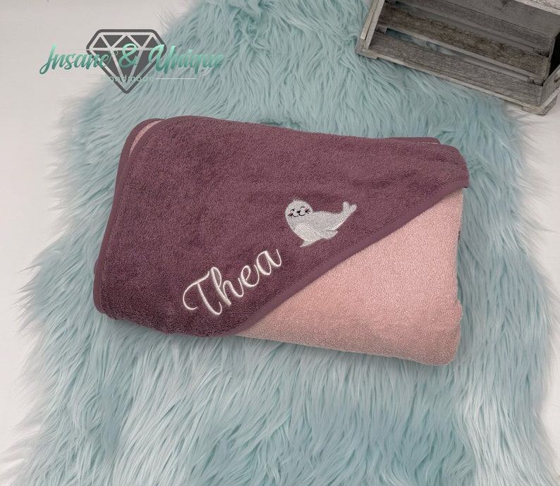 Hooded towel 140 x 140 cm bath towel XXL towel baby personalized with name embroidered / many colors : gift for birth / baptism image 1