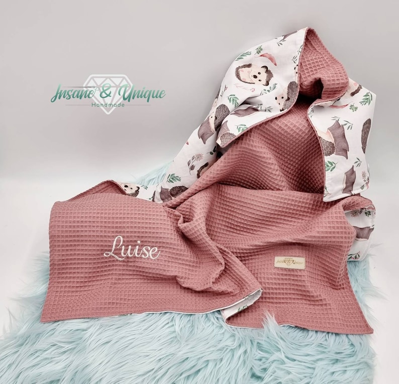 Baby blanket waffle piqué / poplin / crawling blanket / cuddly blanket / stroller blanket / customizable with name / birth gift / baptism image 1