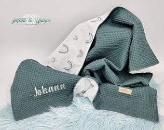 Coperta per bebè waffle piqué / popeline / coperta per gattonare / coperta coccolosa / coperta per passeggino / personalizzabile con nome / regalo di nascita