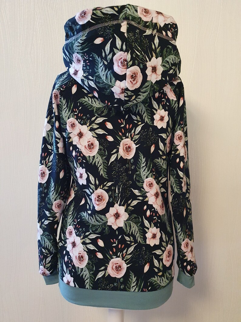 Hoodie Damen Kapuzenpullover Sweatshirt Frauen Blumen Frühling Sommersweat / alle Größen/ Stoff wählbar Größe 34-52 Bild 5