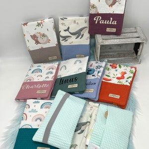 Personalisierbare Windeltasche aus Waffelpiqué und Popeline/Geschenk/Geburt/Taufe/Babyparty/Handmade/Babygeschenk/Wickeltasche/Mit Name