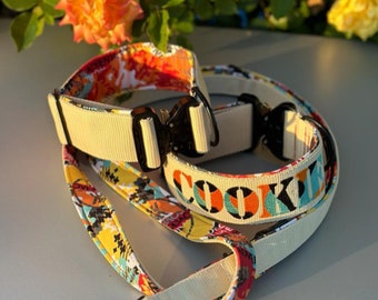 Tactial Multicam Hundehalsband personalisiert mit Name in creme/bunt mit Cobra-Schnalle von AustriAlpin 5cm breite mit Softshell gepolstert