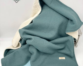 Couverture de promenade avec fourrure en peluche 100% laine vierge/couverture en laine/couverture de poussette/personnalisable avec prénom/individuel/cadeau de naissance