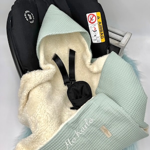 Personaliseerbaar baby draagzak 3-punts gordelsysteem van wafelpiqué en teddybont van 100% katoen/cadeau/geboorte/doop/handgemaakt
