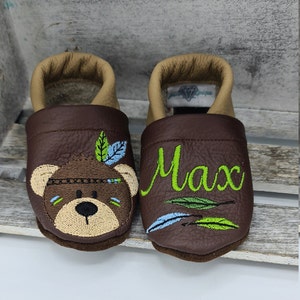 Lederpuschen Krabbelschuhe Krabbelpuschen Lederschuhe Lauflernschuhe personalisiert mit Namen MotivFarben wählbär Boho Reh Bild 5