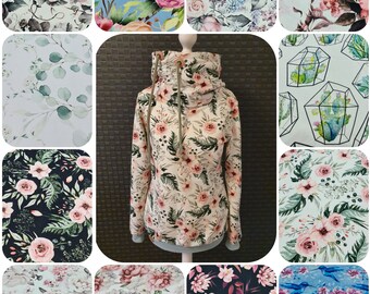 Hoodie Damen Kapuzenpulli Sweatshirt Frauen Sommersweat Frühling Blumen / alle Größen/ Stoff wählbar Größe 32-54 /neue Stoffe