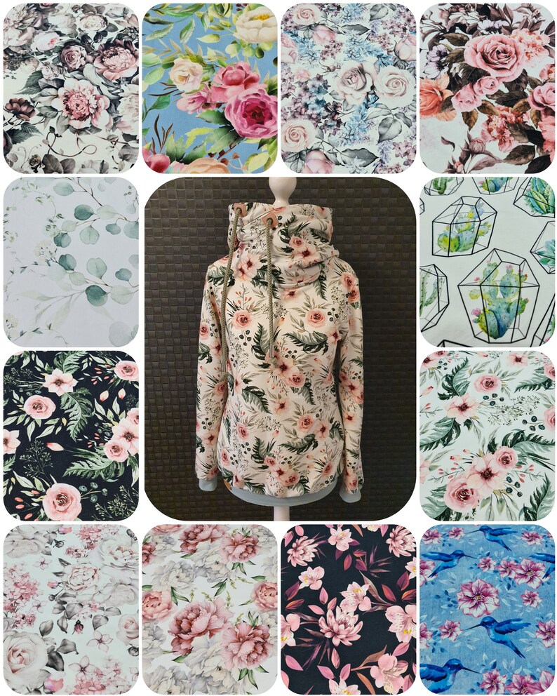 Hoodie Damen Kapuzenpulli Sweatshirt Frauen Sommersweat Frühling Blumen / alle Größen/ Stoff wählbar Größe 32-54 /neue Stoffe zdjęcie 1