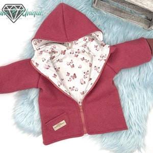 Walkjacke / Walkmantel Kinder Babys gefüttert / viele Stoffe wählbar / Zipfel o. Runde Kapuze, alles frei Wählbar : Waldtiere / Teddyfell imagem 1