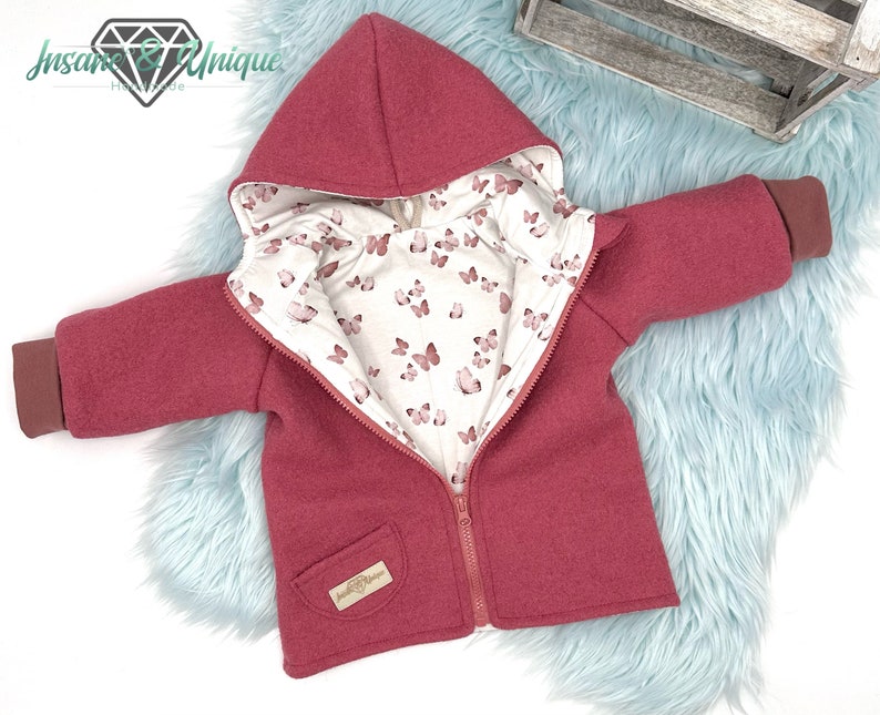 Walkjacke / Walkmantel Kinder Babys gefüttert / viele Stoffe wählbar / Zipfel o. Runde Kapuze, alles frei Wählbar : Waldtiere / Teddyfell Bild 1