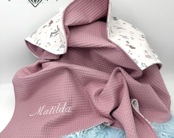 Copertina per neonati personalizzata con nome – piquet/popeline a nido d'ape – regalo per nascita/battesimo – morbida copertina per neonati