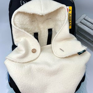 Gepersonaliseerde wikkeldeken voor babyautostoel 3-puntsgordelsysteem van wol en teddybont van 100% katoen/geschenk/geboorte/doop/handgemaakt
