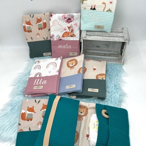 Personalisierbare Windeltasche aus Waffelpiqué und Popeline/Geschenk/Geburt/Taufe/Babyparty/Handmade/Babygeschenk/Wickeltasche/Mit Name