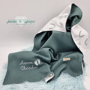 Personalizable baby blanket made of waffle piqué and poplin/gift/birth/baptism/baby shower/handmade/cuddly blanket/baby gift