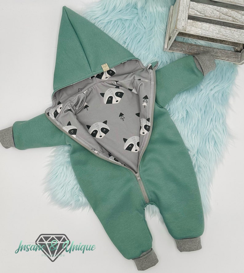 Children's baby sweatsuit / many fabrics to choose from / corner or round hood, zipper or buttons : Jersey image 3