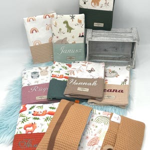 Personalisierbare Windeltasche aus Waffelpiqué und Popeline/Geschenk/Geburt/Taufe/Babyparty/Handmade/Babygeschenk/Wickeltasche/Mit Name