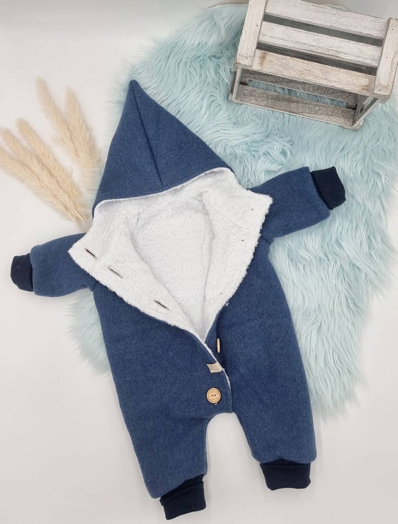 Walk suit / Walk overall children babies lined / point or round hood, zip or buttons, side pockets : Teddy fur 100% cotton image 2