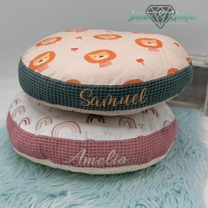Coussin d'assise personnalisable en piqué gaufré/velours côtelé/teddy/cadeau/garderie/cercle du matin/douillet/fait main/chambre d'enfant/coussin de sol/siège/rond