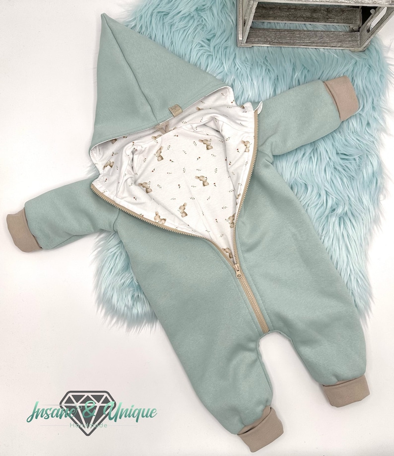 Children's baby sweatsuit / many fabrics to choose from / corner or round hood, zipper or buttons : Jersey image 1