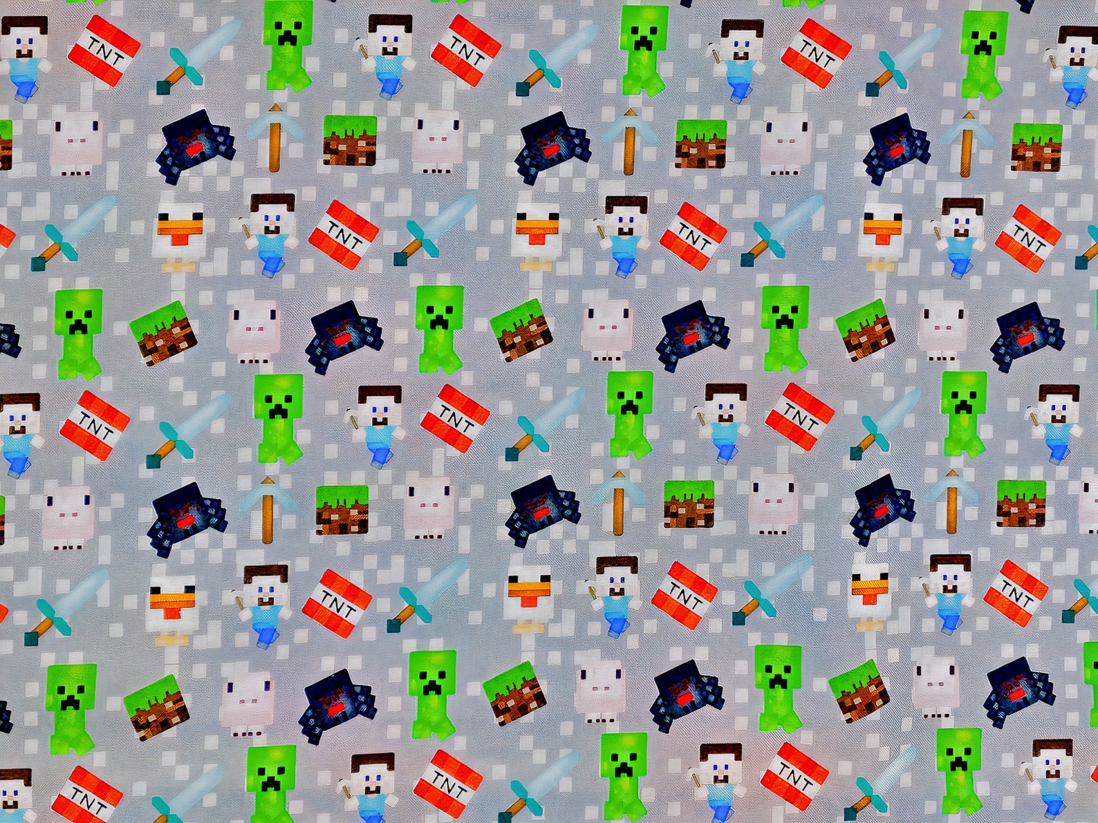 Grey Minecraft Fabric Polycotton Fabric Cartoon Printed | Etsy