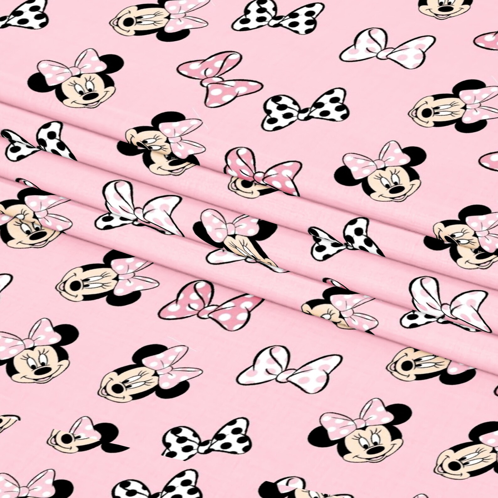 Quirky Pink Minnie Mouse Printed Polycotton Fabric By The Yard Etsy