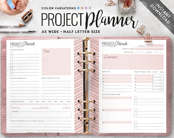 Project Planner Printable, A5 Wide, Half Letter Size (PDF)