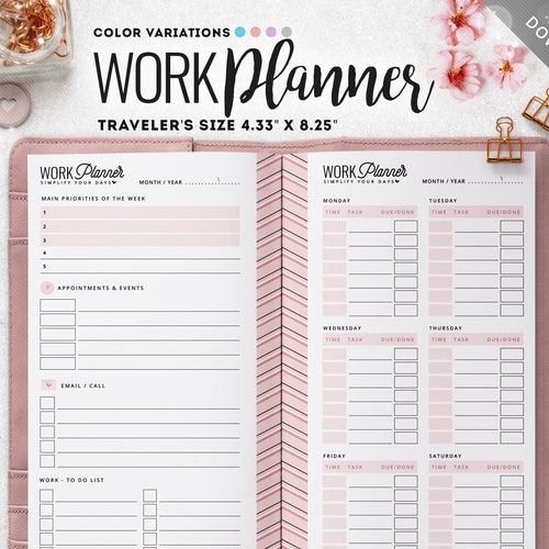 Travelers Notebook Insert Printable Midori Weekly Planner - Etsy