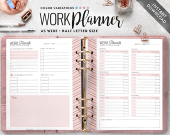A5 Wide Work Planner, Weekly Schedule, Printable Inserts (Digital Product)