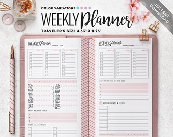Travelers notebook Insert Printable, Printable TN, TN Weekly Planner, Weekly, Travelers Size Insert, TN Printable Insert