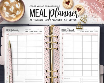 Weekly Meal Planner Insert for HP Classic | A5 | Letter | A4  Meal Planner with Grocery List | Printable Meal Planning Sheet