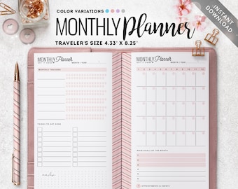 Traveler's Notebook Monthly Planner, Printable TN, TN Monthly Planner, Project Planner, Travelers Size Insert, TN Printable Insert