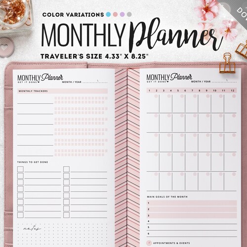 Traveler's Notebook Monthly Planner Printable TN TN - Etsy