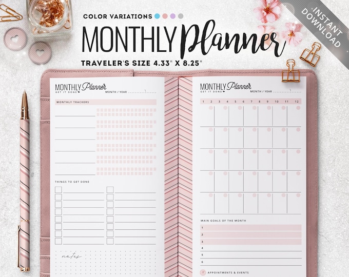 Traveler's Notebook Monthly Planner, Printable TN, TN Monthly Planner ...