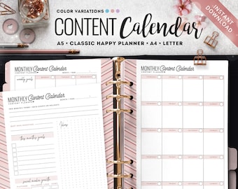 Content Planner, Social Media Content Planner, Content Calendar, A5 Content Planner, Classic HP Content Planner, Classic HP Inserts, Insert