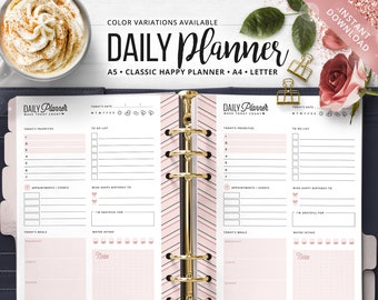 Daily Planner Printable, Happy Planner Insert, HP Classic, A5 Daily Planner, Planner Refill, Printable Planner, A4 Daily Planner, Letter