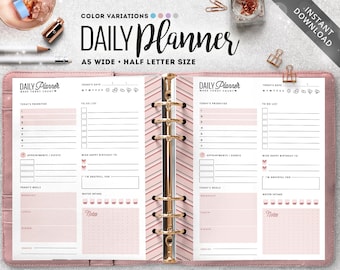 A5 Wide Daily Planner Printable, Half Letter Size (PDF)