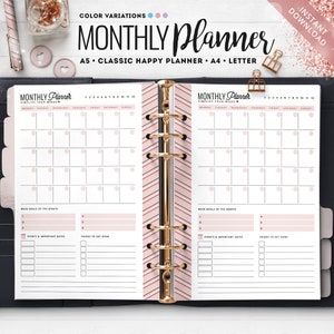 Planificateur mensuel imprimable, Happy Planner Insert, HP Classic, Planificateur mensuel A5, Recharge de planificateur, Planificateur imprimable, Planificateur A4, Mensuel