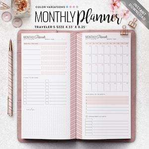 Traveler's Notebook Monthly Planner, Printable TN, TN Monthly Planner, Project Planner, Travelers Size Insert, TN Printable Insert