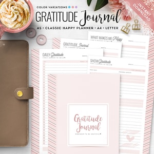 Diario de gratitud imprimible, Planificador de gratitud, Registro diario de gratitud, Inserción clásica de HP, Inserción A5, Planificador A4, Diario, Inserción de Happy Planner