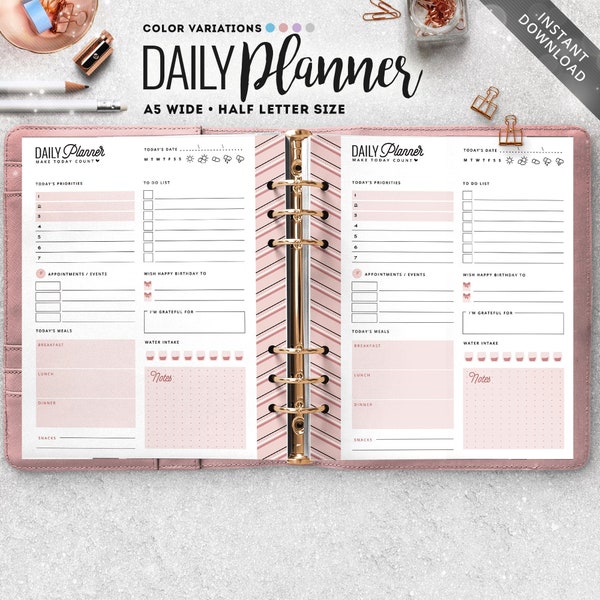 A5 Wide Daily Planner, Half Letter Size Planner, A5 Wide Planner, Daily Planner, Planner Printable, A5 Wide Insert, Half Letter Insert