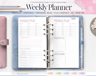 Weekly Planner Printable Inserts, A6, Mini HP (PDF)