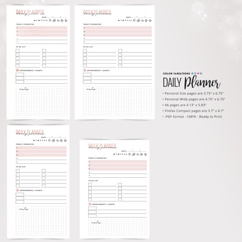 Personal Size Daily Planner A6 Daily Planner Personal Wide Etsy Canada