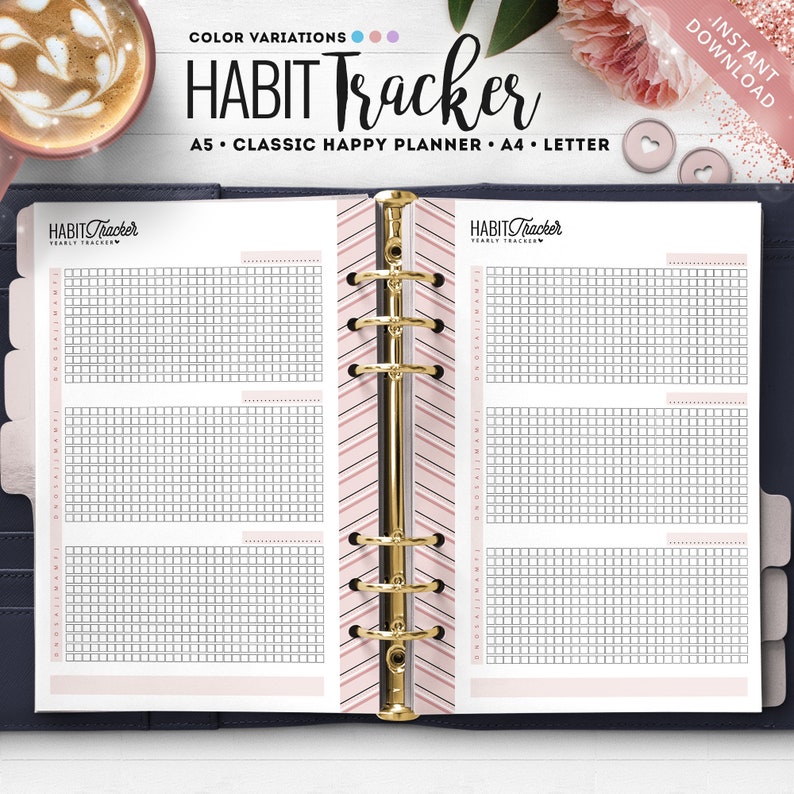 Habit Tracker Printable | Year in Pixels | A5, A4, Letter Size, Classic HP image 1