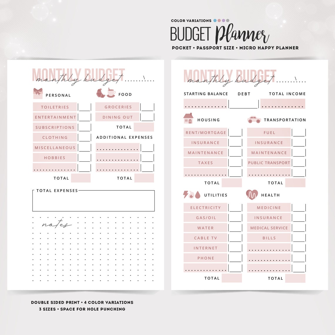 Monthly Budget Pocket Size Budget Planner Passport Budget Etsy
