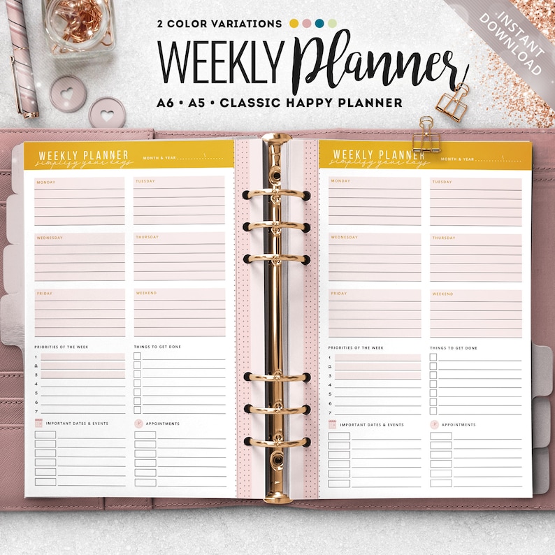 Weekly Planner Printable Happy Planner Insert HP Classic A5 Etsy Australia