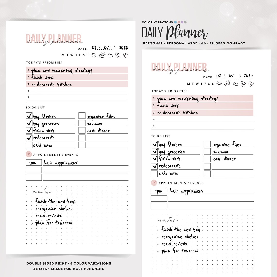 Personal Size Daily Planner A6 Daily Planner Personal Wide Etsy