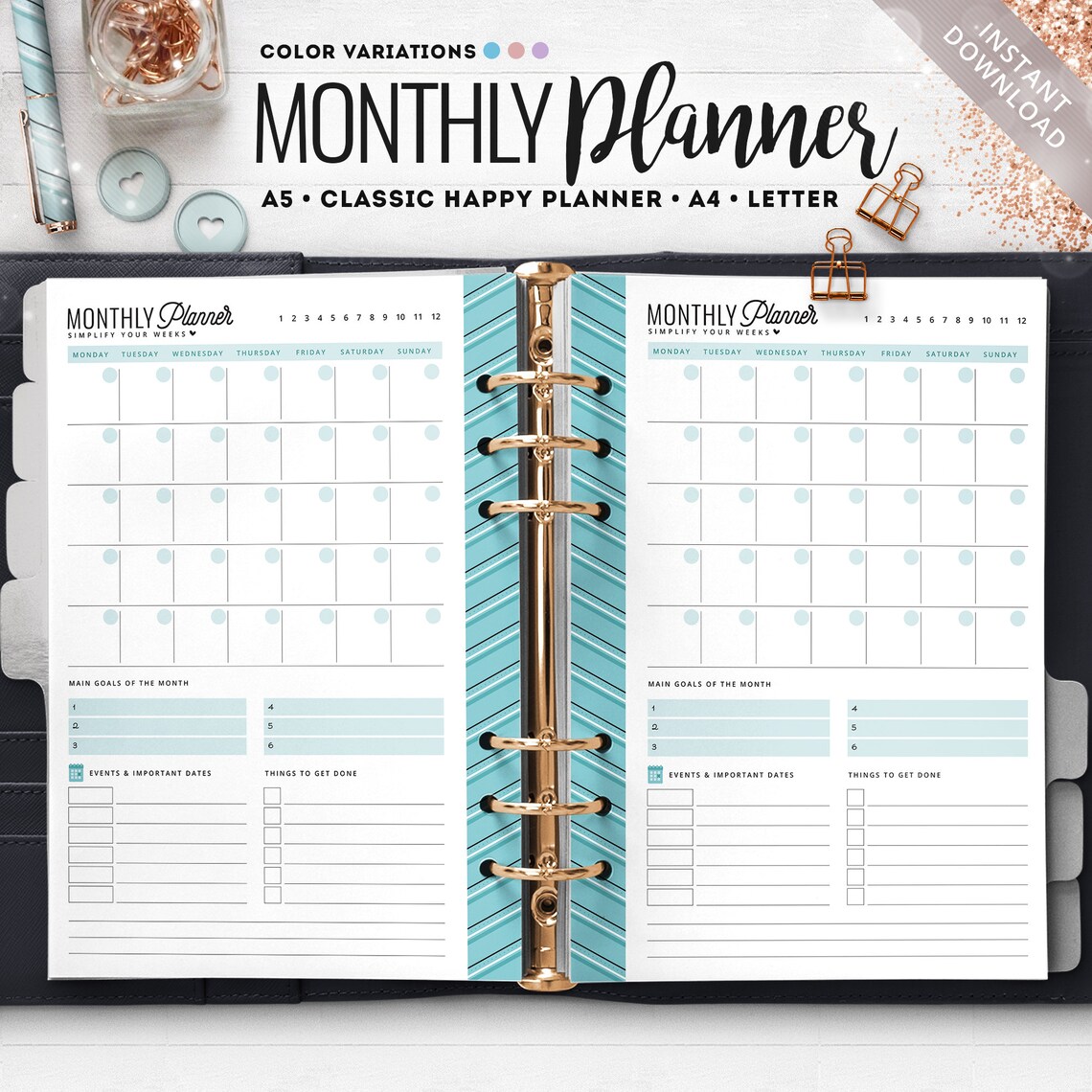 Monthly Planner Printable Happy Planner Insert HP Classic | Etsy