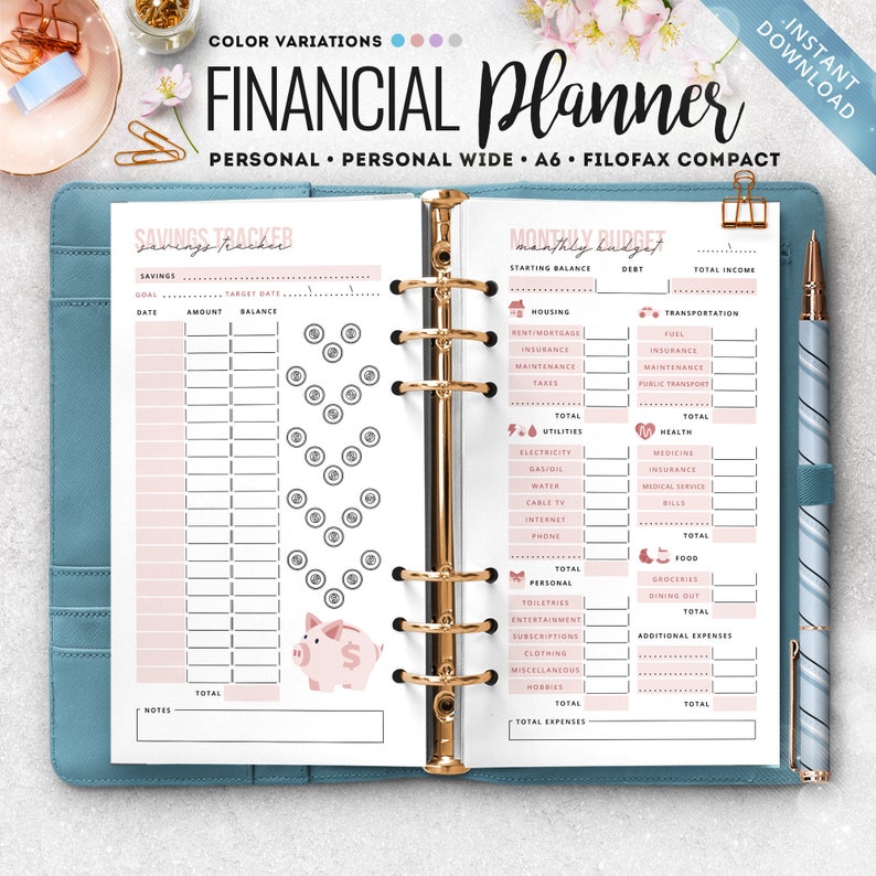 Personal Size Financial Planner, A6 Financial Planner, Filofax Compact Budget Planner, Personal Size Budget Planner, A6 Budget Planner, A6 